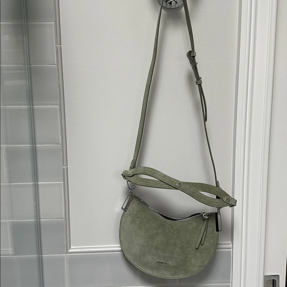 Coccinelle Purse NWT light green suede Italian wear on shoulder wrist crossbody - Picture 8 of 15